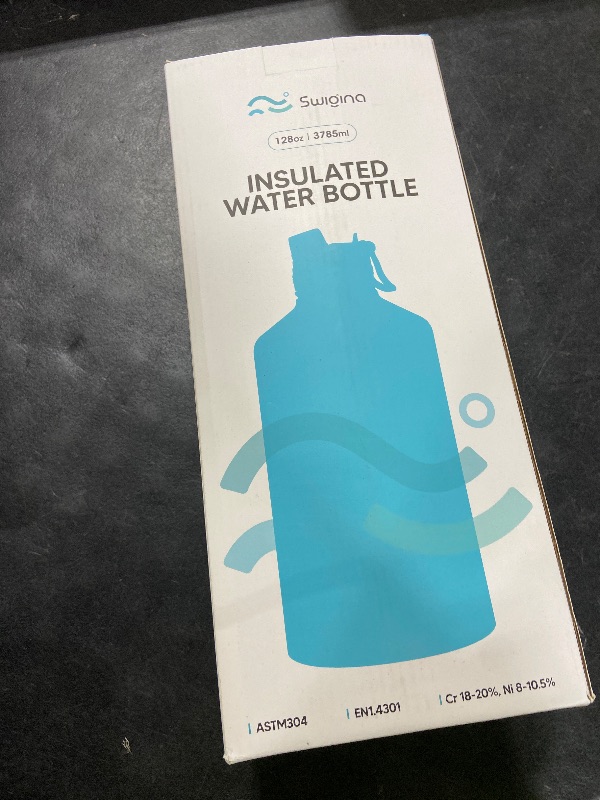 Photo 1 of Swigina [2-IN-1 LID] Gallon Insulated Water Bottle with Silicone Boot (48hrs Cold/24hrs Hot) - DIY Stickers, Leakproof, BPA Free, 128 oz