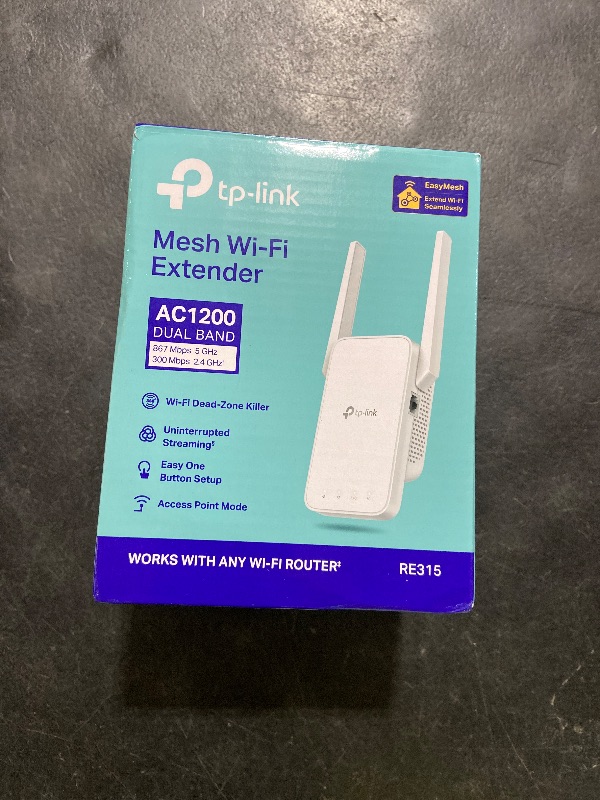 Photo 1 of TP-Link AC1200 WiFi Extender, 2025 Wirecutter Best WiFi Extender, 1.2Gbps Home Signal Booster, Dual Band 5GHz/2.4GHz, Up to 1600 Sq.ft and 32 Devices, EasyMesh Compatible, One Ethernet Port (RE315)
