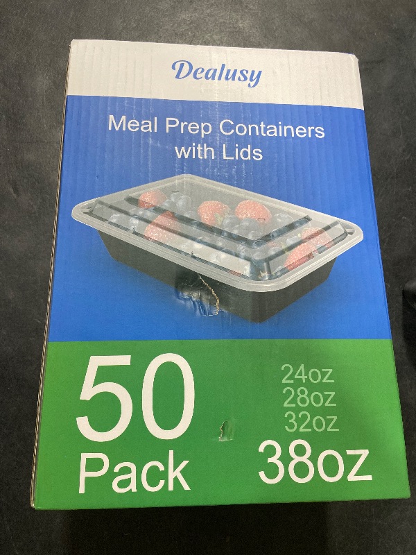 Photo 1 of Dealusy 50 Pack (100-Piece) 38 oz Meal Prep Containers Reusable with Lids, Sturdy Leakproof & Food Safe, Microwave, Freezer, Dishwasher Safe Prep Containers, To Go Take Out Plastic Food Storage