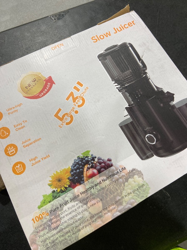 Photo 1 of Cold Press Juicer - 5.3" Large Feed Chute Juicer Machines for Whole Vegetables & Fruits, 99% High Juice Yield, Quiet & Easy to Clean Slow Masticating Juicer, BPA-Free, Preserves More Nutrients (Black)
