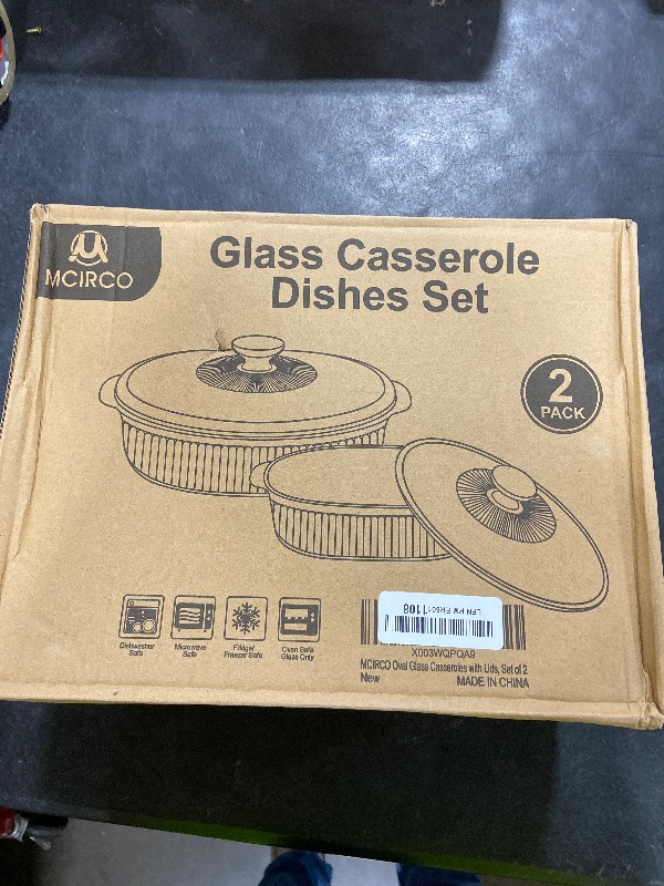 Photo 1 of M MCIRCO 4-Piece Glass Casserole Baking Dish, Set of 2 Casseroles With Glass Lids, 1.9 Qt and 3 Qt