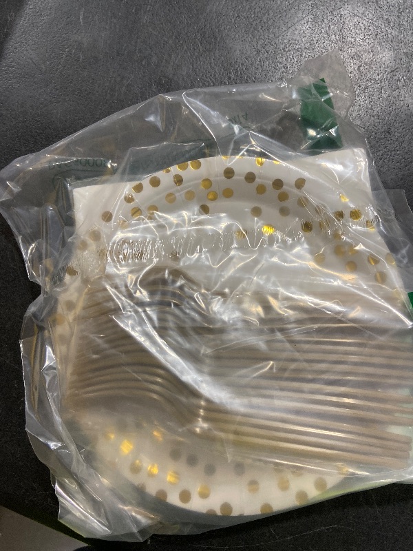 Photo 1 of 48PCS White and Gold Plates and Napkins Party Supplies, Gold Dot Disposable Party Paper Plates and Napkins with Forks Tableware Set for Wedding Baby Shower Birthday Decorations 16 Guests