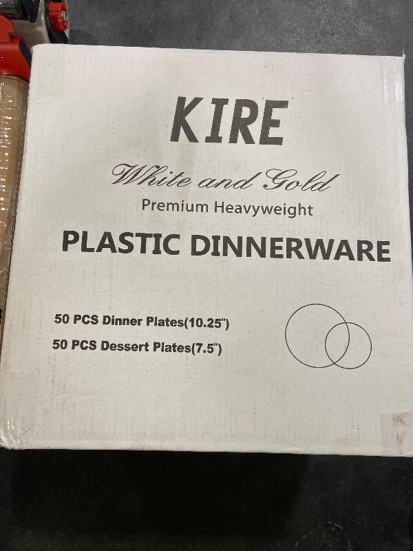 Photo 1 of KIRE 100PCS Disposable Plates - White with Gold Rim for Thanksgiving Party/Wedding - Includes 50Pieces 10.25inch Dinner and 50Pieces 7.5inch Dessert/Salad Plates