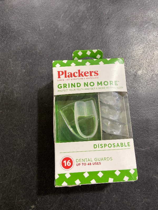 Photo 1 of Plackers Grind No More Night Guard, Nighttime Protection for Teeth, BPA Free, Sleep Well, Ready to Wear, Disposable, One Size Fits All, 16 Count
