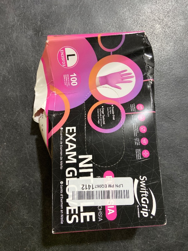 Photo 1 of SwiftGrip Powder-Free Nitrile Gloves, Large, 100ct Box - 3-mil, Disposable, Latex-Free, for Kitchen, Cleaning, Estheticians, Hair Stylist - Pink/Fuchsia