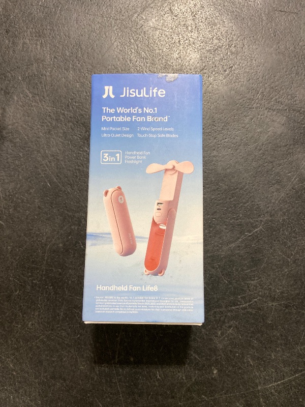 Photo 1 of JISULIFE Handheld Mini Fan, 3 IN 1 USB Rechargeable Portable Fan [12-19 Working Hours] with Power Bank, Flashlight, Pocket Design for Travel/Summer/Concerts/Lash, Gifts for Women (Pink)