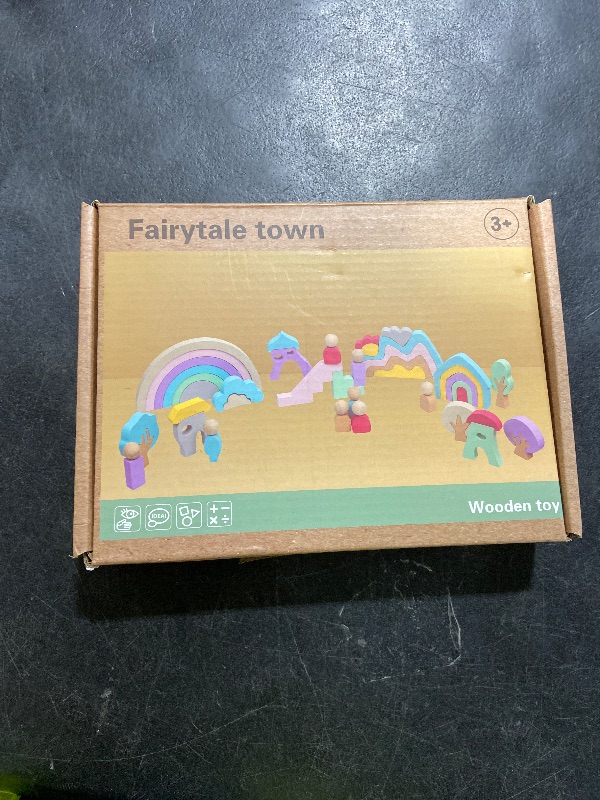 Photo 1 of Lewo Wooden Building Blocks for Toddlers, 46 Pcs Montessori Stacking Toys with Rainbow/Little People/Tree/House/Mountain, Learning Toddler Toys Birthday Gifts for Baby Kids 3 4 5 Years Old