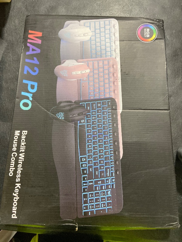 Photo 1 of SABLUTE Ergonomic Wireless Keyboard and Mouse Combo - Wave Keyboard with Soft Leather Wrist Rest, Resistant Keys, RGB Backlit Rechargeable Set for PC/Mac/Chromebook (Black)