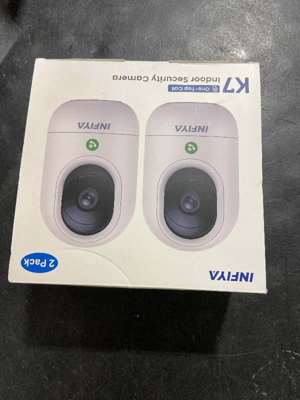 Photo 1 of INFIYA 2K Security Camera Indoor-360 Cameras for Home Security and One-Tap Call, Elderly/Cat/Baby/Nanny, Motion Alert, Intelligent Tracking, 2.4GHz WiFi Only, Work with Alexa/Google Home, K7 2Pack