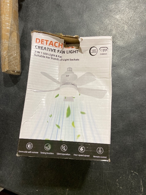 Photo 1 of Socket Fan Light with Double Layer Shade Ceiling Fans with Remote and App Contro 3 Colors 3000K-6500K 2800 Lumens Screw in Small Ceiling Fan for Bedroom Living Room Kitchen Garage (White)