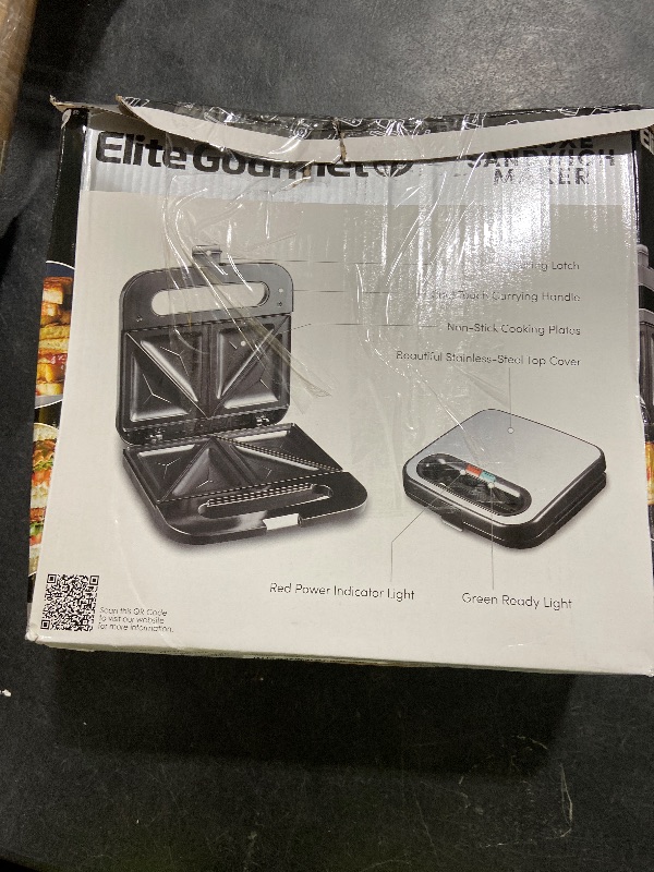 Photo 1 of Elite Gourmet ESM2207XSS Sandwich Panini Maker Grilled Cheese, Machine Tuna Melt Omelets Non-stick Cooking Surface, 2 Slice, 750 Watts, Stainless Steel