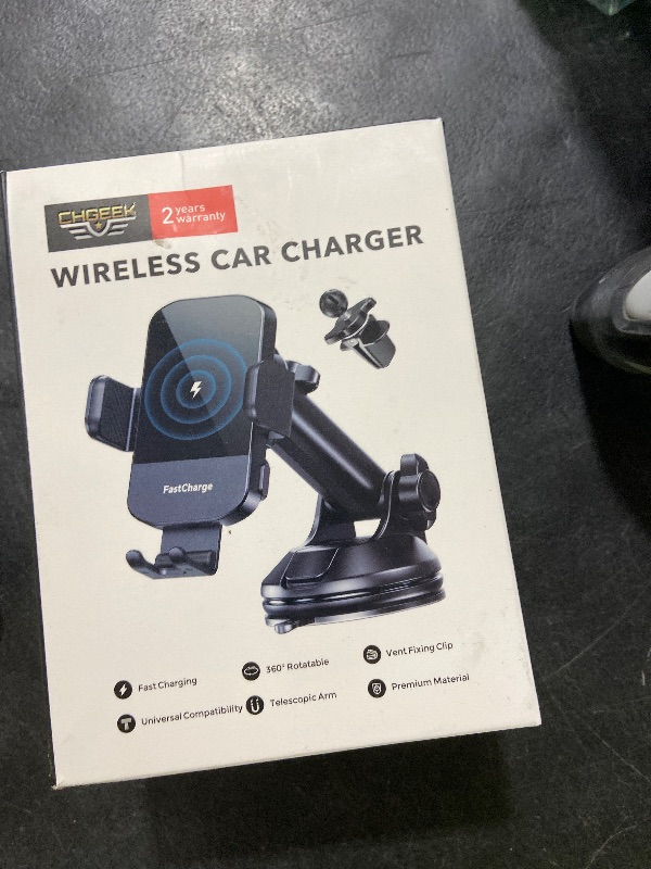 Photo 1 of CHGeek Wireless Car Charger, 15W Fast Charging Auto Clamping Car Charger Phone Mount Phone Holder fit for iPhone 16 15 14 13 12 Pro Max 11 XR XS, Samsung Galaxy S24 Ultra S23 S22 S21, S20, S10+, Black