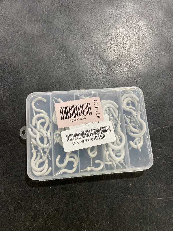 Photo 1 of Romeda 90 Pcs White Ceiling Hooks kit, 6 Sizes Vinyl Coated Screw-in Plant, Kitchen, Cup, Ceiling Hooks for Hanging (1/2in, 5/8in,3/4in,7/8in,1'',1-1/4in)