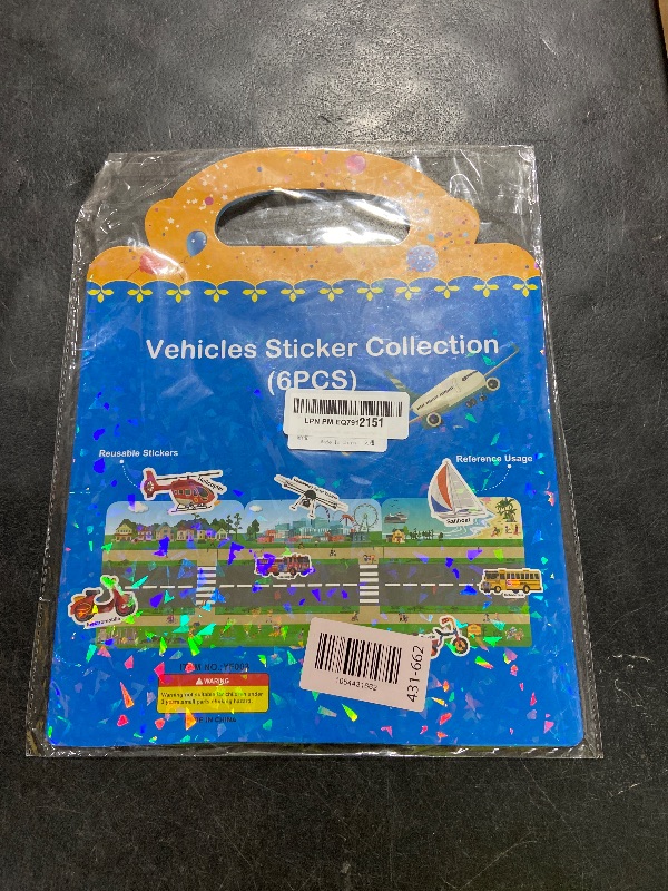 Photo 1 of 210 PCS Vehicles Reusable Sticker Book for Kids – 6 Sheets Waterproof Stickers for Toddlers Age 3+, Window Clings Travel Toys & Educational Learning Activities