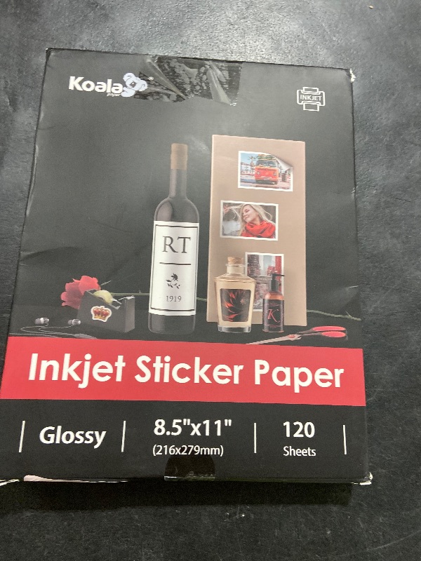 Photo 1 of Koala Printable Glossy Sticker Paper for Inkjet Printer, White, 8.5x11 Inch Self-Adhesive Photo Sticker Printer Paper, (120 Sheets)