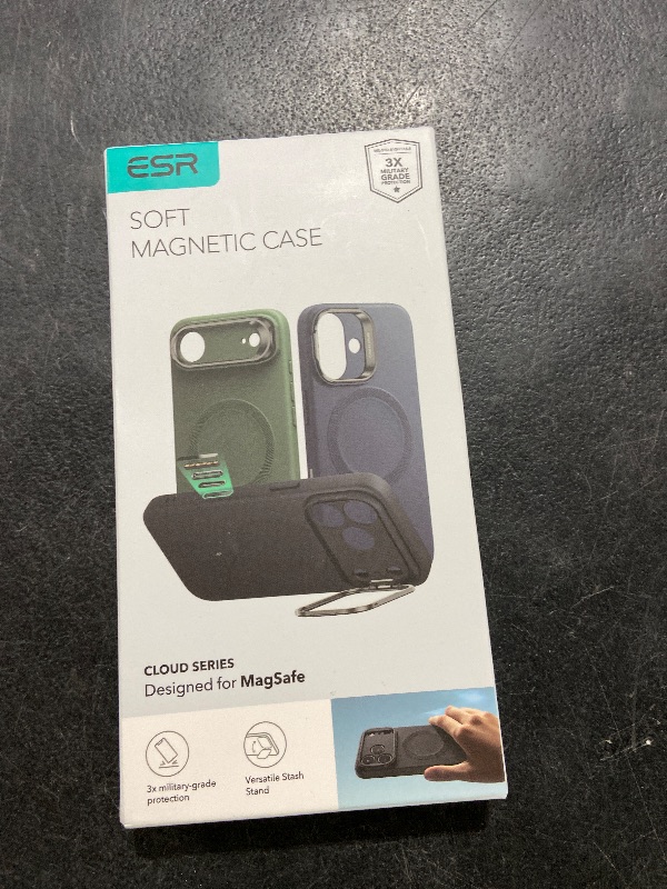 Photo 1 of ESR Silicone Case for iPhone 17 Pro, Built-in Camera Stash Stand Compatible with MagSafe, Military-Grade Drop Protection Magnetic Phone Case for iPhone 17 Pro, Cloud Series, Black