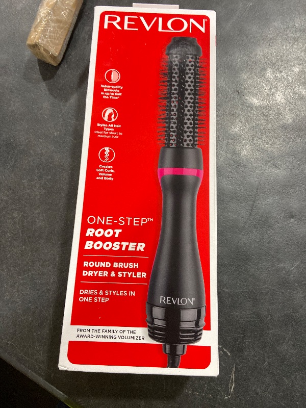 Photo 1 of REVLON One-Step Hair Dryer and Styler - Root Booster Round Brush for Styling, Dryer Brush for Fast and Easy Salon-Quality Blowout, More Shine and Less Frizz (1-1/2 in)