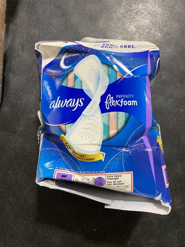 Photo 1 of Always Infinity Feminine Pads for Women, Flexfoam Pads with Wings, Size 5, Extra Heavy Overnight Absorbency, Unscented, 30 Count