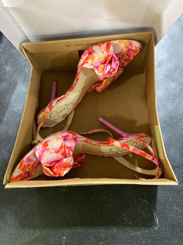 Photo 1 of Jessica Simpson Women's Neveny Heeled Sandal, Pink/Orange Painterly Floral Satin, 8.5