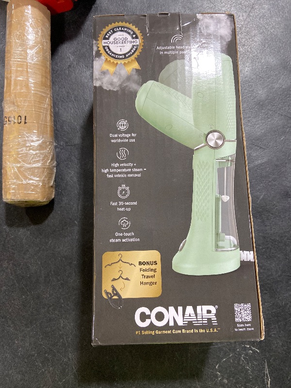 Photo 1 of Conair Handheld Garment Steamer for Clothes - Power Steam: Small Size, Big Power - Great for Home, Office, or Travel with Dual Voltage for Worldwide Use, Mint Green