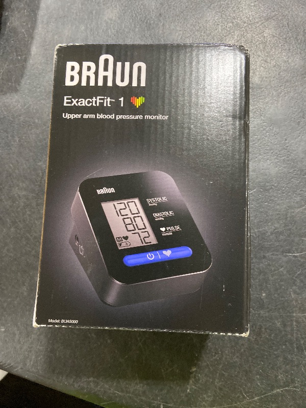 Photo 1 of Braun ExactFit 1 Upper Arm Digital Blood Pressure Monitor with Adjustable Cuff for Home Use, Simple One Button Operation for at Home Blood Pressure Monitoring, Large Easy to Read Display, BUA5000