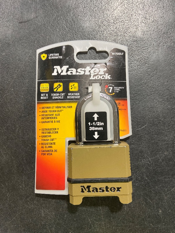 Photo 1 of Master Lock Combination Lock, Heavy Duty Weatherproof Padlock, Resettable for Outdoor Use, Brass Finish, M175XDLF