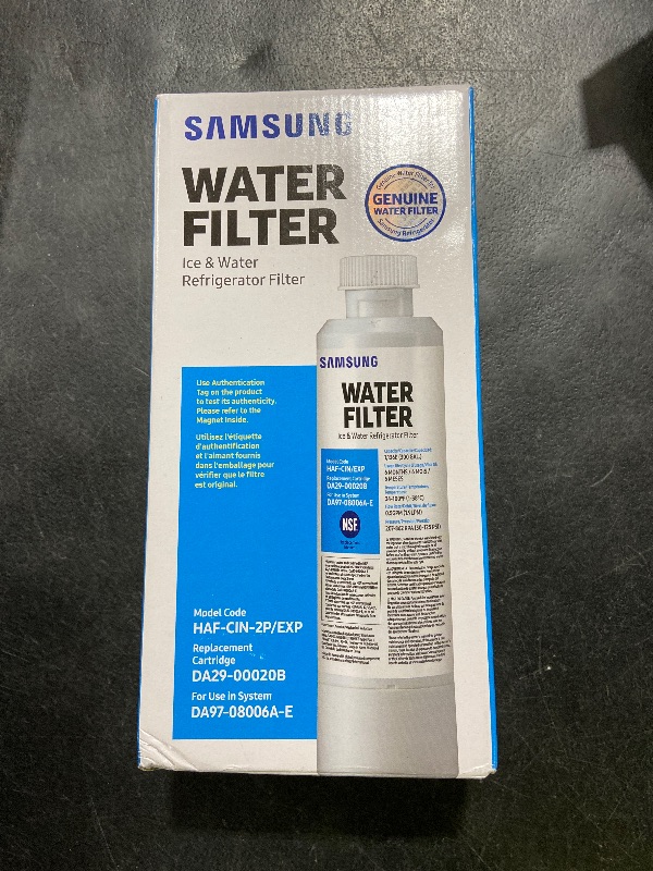 Photo 1 of SAMSUNG Genuine Filters for Refrigerator Water and Ice, Carbon Block Filtration for Clean, Clear Drinking Water, DA29-00020B-2P, 2 Pack