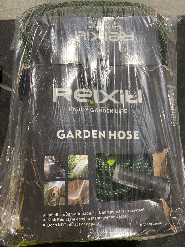 Photo 1 of Relxitl Garden Hose, Flexible Water Hose, Ultra Lightweight Non-Expanding hose with 10 Function Sprayer, Leak proof, Pressure Resistant for Yard, Outdoor (Green, 100FT)