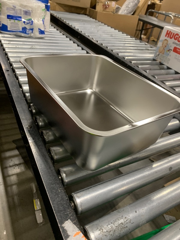 Photo 1 of Kirecoo Stainless Steel Cat Litter Box - Metal High Sided Cat Pan, Large Stainless Steel Box, Indoor Litter Tray, Non Stick, No Smell, Easy to Clean, Pet Toilet Supplies for Kitten, Kitty, Rabbit