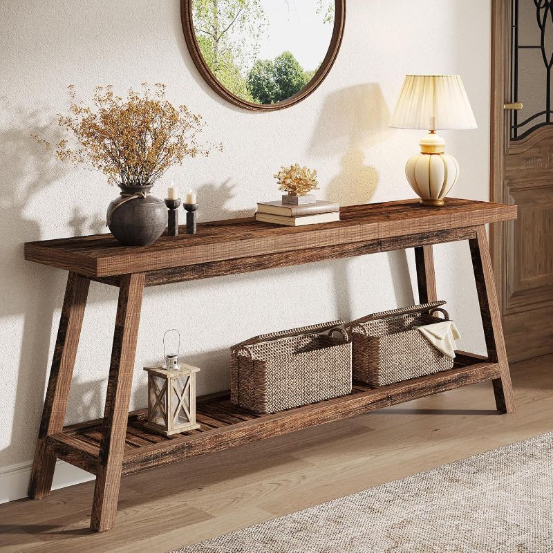 Photo 1 of Tribesigns 70.86-Inch Console Table for Entyrway, Farmhouse 2-Tier Entry Entrance Table, Narrow Long Sofa Table Behind Couch, Rustic Brown