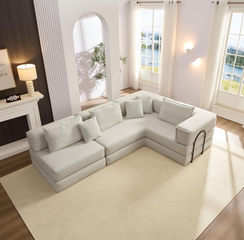 Photo 1 of 118.2" Customizable U-Shaped Sectional Sofa, Corduroy Modular Floor Couch with 6 Pillows for Living Room & Apartment