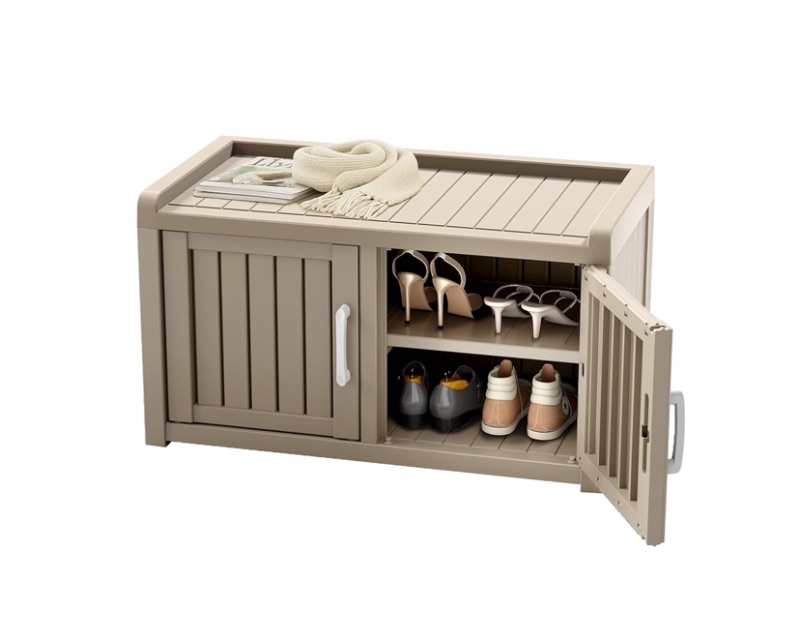 Photo 1 of ROJIK Shoe Cabinet Waterproof UV-Resistant,Storage Bench Indoor Outdoor with Adjustable Shelves,for Entryway Bedroom,Hallway,Living Room(Double Door,Grey)
