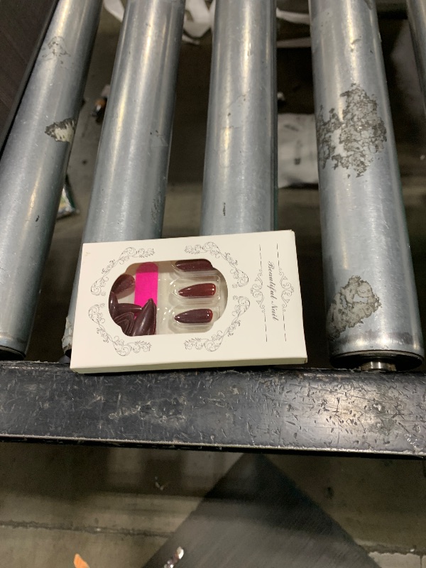 Photo 1 of YOSOMK Medium Press On Almond Burgundy Red Fake Nails with Designs - Fall Acrylic Glossy Glue On Artificial Nails for Women and Girls