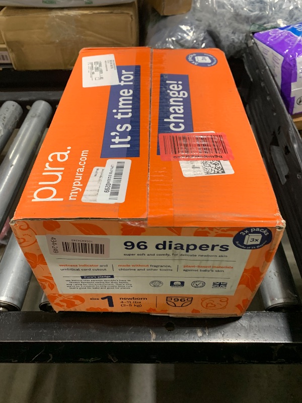 Photo 1 of Pura Hypoallergenic Diapers, Size 1 (4-11lbs), Newborn, Totally Chlorine Free, Wetness Indicator, Suitable for Sensitive Skin, Soft Organic Cotton Comfort, Overnight, 3 Packs of 32 (96 Baby Diapers)