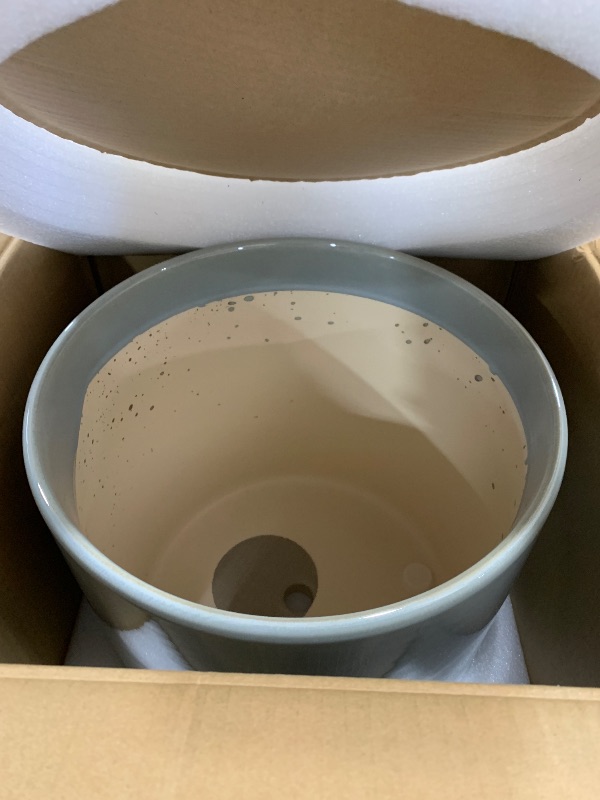 Photo 1 of LE TAUCI 12 Inch Pots for Plants, Ceramic Large Plant Pot for Indoor Plants, Mid-Century Modern Flower Planter Pots with Drainage Hole and Removable Plug, Round Planter Pot, Reactive Glaze Blue Gray