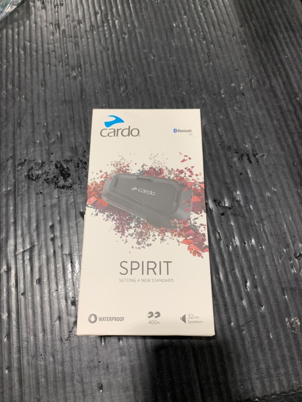 Photo 1 of Cardo Systems Spirit Motorcycle Bluetooth Communication Headset, 2-Way Bluetooth, Thin 32mm Speakers, Waterproof, Universal Connectivity - Single Pack