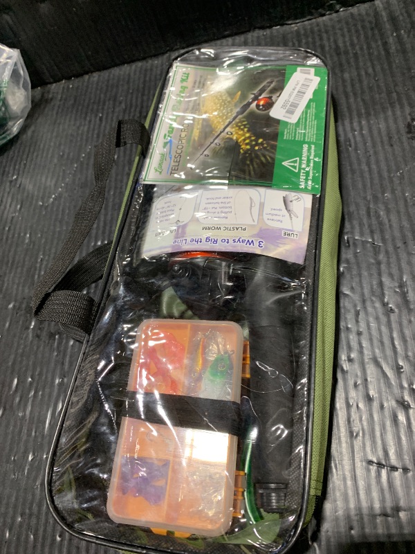 Photo 1 of Lanaak Kids Fishing Pole and Tackle Box - with Net, Travel Bag, Reel and Beginner’s Guide - Rod and Reel Kit for Boys, Girls, or Youth (Black Rod)