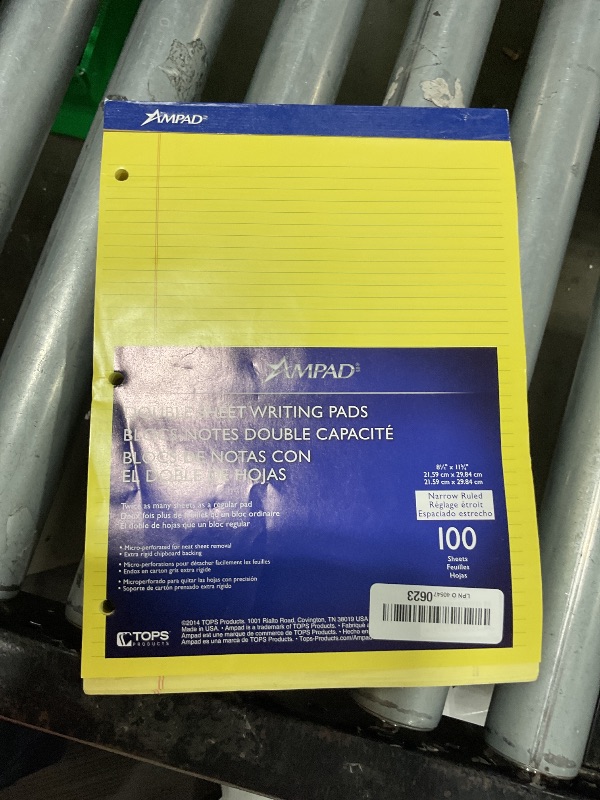 Photo 1 of Ampad Evidence Dual Pad, Narrow/Margin Ruled, Size 8.5 x 11.75 Inches, Canary Paper, 100 Sheets Per Pad (20-246),