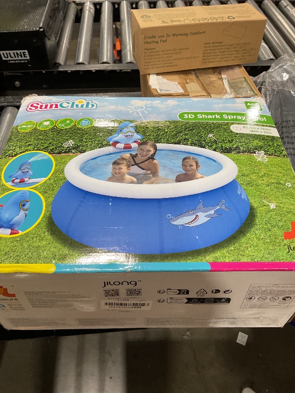 Photo 1 of DIMAR GARDEN 8ft x 30in Inflatable Swimming Spray Pool, Outdoor Round Air Top Ring Shark Pools