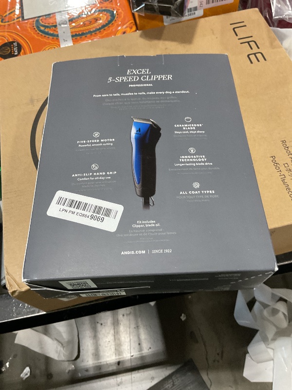 Photo 1 of Andis 68520 Excel Professional 5-Speed Detachable Blade Clipper Kit - Animal/Dog Grooming, Rotary Motor, Soft-Grip Anti-Slip Housing, 14-Inch Cord, for All Coats & Breeds, SMC, Blue