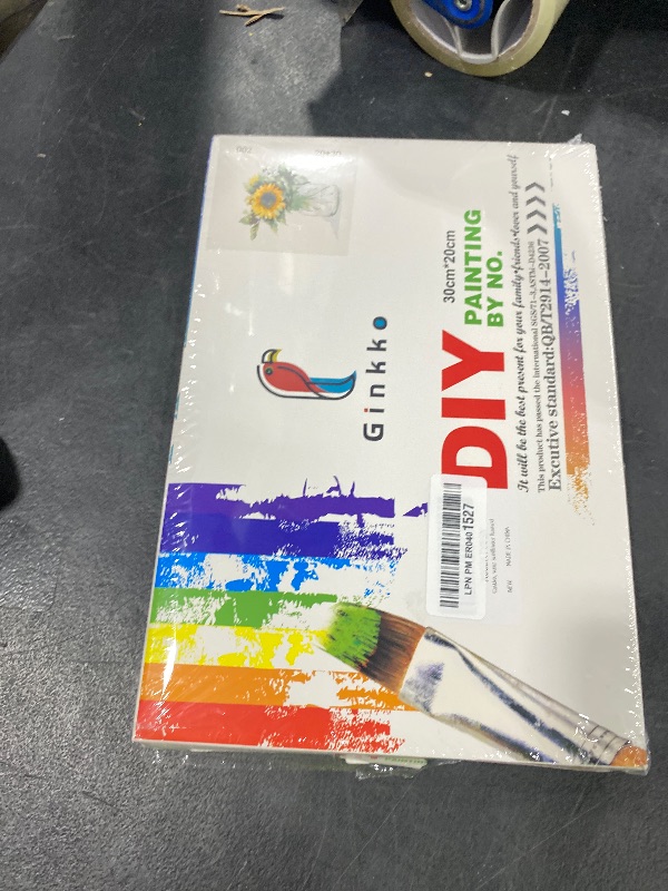 Photo 1 of Ginkko Paint by Numbers Kit for Adults Beginner & Kids Ages 8-12 with Wooden Frame Easy Acrylic on Canvas 9x12 inch with Paints and Brushes, Vase Sunflower(Include Framed)