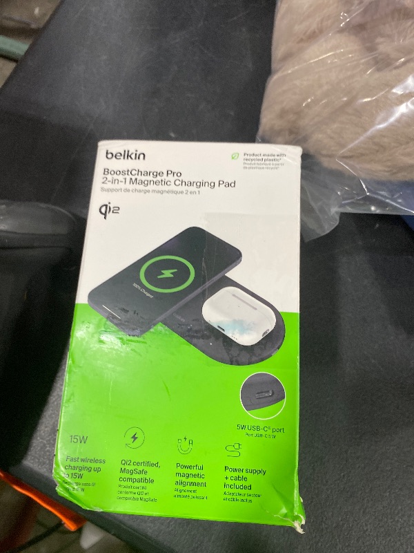 Photo 1 of Belkin 2-in-1 Wireless Charging Pad w/ Qi2 15W + Additional USB-C Port - MagSafe-Compatible Charger, Charging Station for iPhone 16 & 15 Series, Samsung Galaxy S25 Series, AirPods, & More - Black