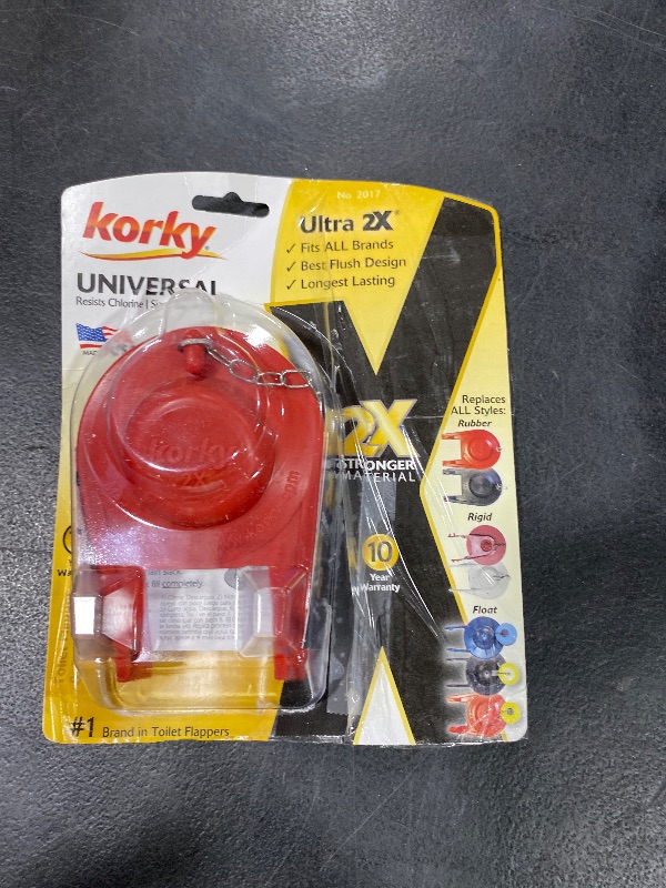 Photo 1 of Korky 2017BP Standard 2-Inch 2X Ultra High Performance Universal Long Lasting Rubber-Easy to Install-Made in USA Toilet Flapper, 1 Count (Pack of 1), Red