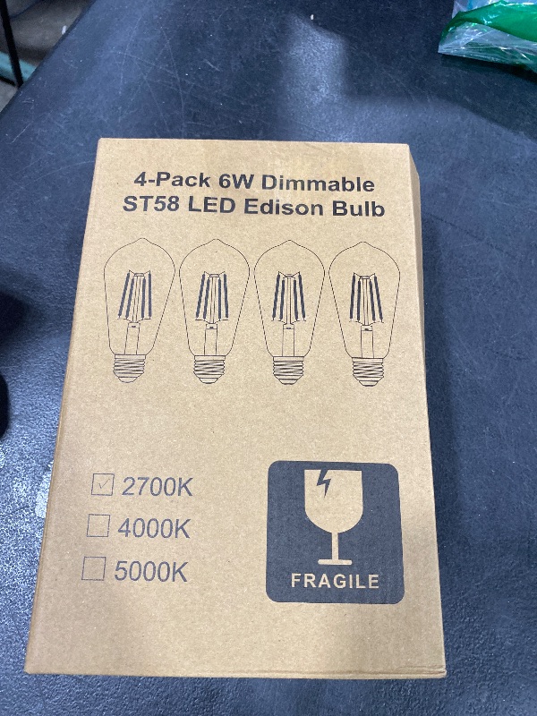 Photo 1 of PARTPHONER LED Light Bulbs Dimmable Vintage Edison Bulb, E26 LED Bulb 60W Equivalent 720 Lumens, Warm White 2700K, ST58 Antique LED Filament Bulb CRI 85+, Clear Glass, Pack of 4
