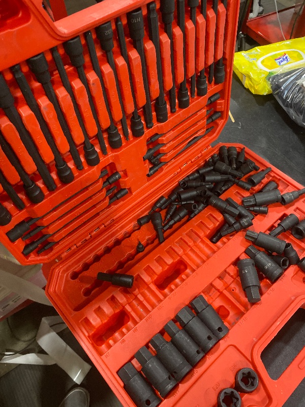 Photo 1 of RIMKOLO 107-Piece Allen and Torx Bit Socket Set, 1/4", 3/8" and 1/2" Drive Hex/Ball End Hex/Extra Long Tamper Proof Torx SAE & Metric Bit Set