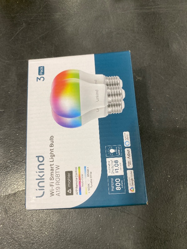 Photo 1 of Linkind Matter Smart Light Bulb, Smart Bulbs Work with Apple Home, Siri, Alexa, Google Home, SmartThings, Color Changing Light Bulbs RGTBW Music Sync, Mood Lights, 2.4Ghz WiFi A19 E26 60W 800LM 3 Pack