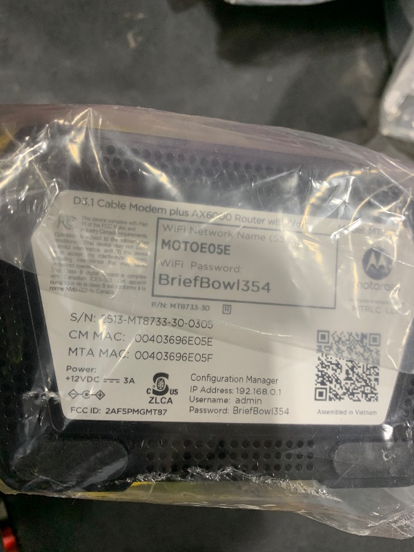 Photo 1 of Motorola MT8733 WiFi 6 Router + Multi-Gig Cable Modem + 2 Phone Ports | for Comcast Xfinity Voice and Gigabit Internet Plans Up to 2500 Mbps | AX6000 | DOCSIS 3.1 | with Smart Motosync App