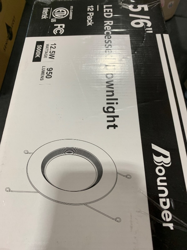 Photo 1 of BBOUNDER 12 Pack 5/6 Inch LED Recessed Downlight, Baffle Trim, Dimmable, 12.5W=100W, 5000K Daylight, 950 LM, Damp Rated, Simple Retrofit Installation -No Flicker