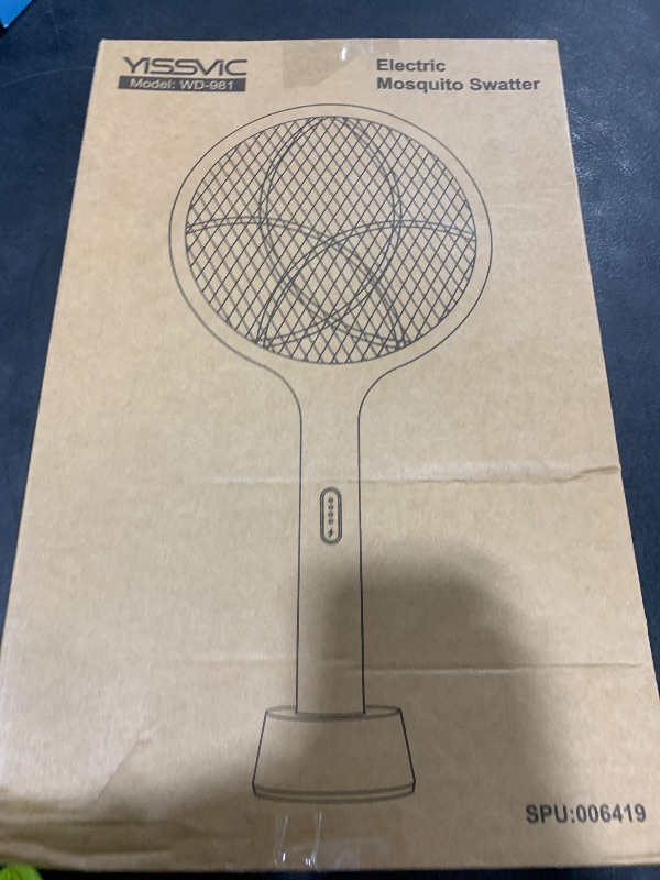 Photo 1 of YISSVIC Electric Fly Swatter 4000V Bug Zapper Racket Dual Modes Mosquito Killer with Purple Mosquito Light Rechargeable for Indoor Home Office Backyard Patio Camping (Black-1 Pack)