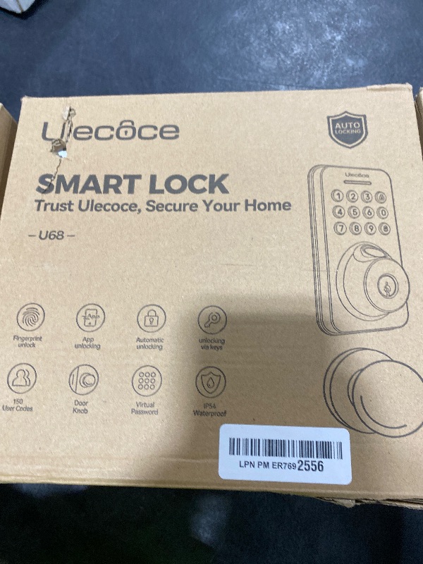 Photo 1 of Ulecoce Fingerprint Keypad Deadbolt with Handle Set, Keyless Entry Door Lock, Door Locks for Front Door Lock Set, App Control, Auto Locking, Easy to Install, Matte Black